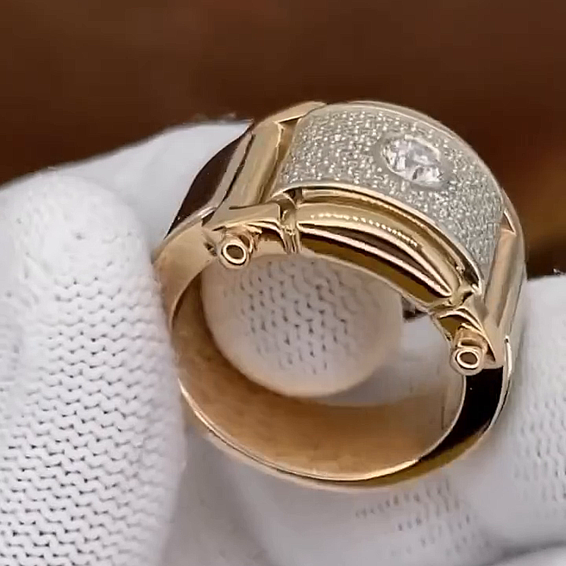 1ct Round Cut Pave Set Yellow Gold Men's Ring