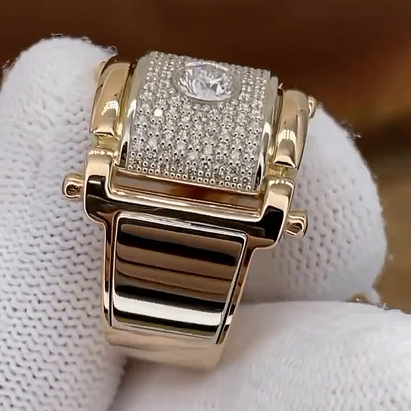 1ct Round Cut Pave Set Yellow Gold Men's Ring