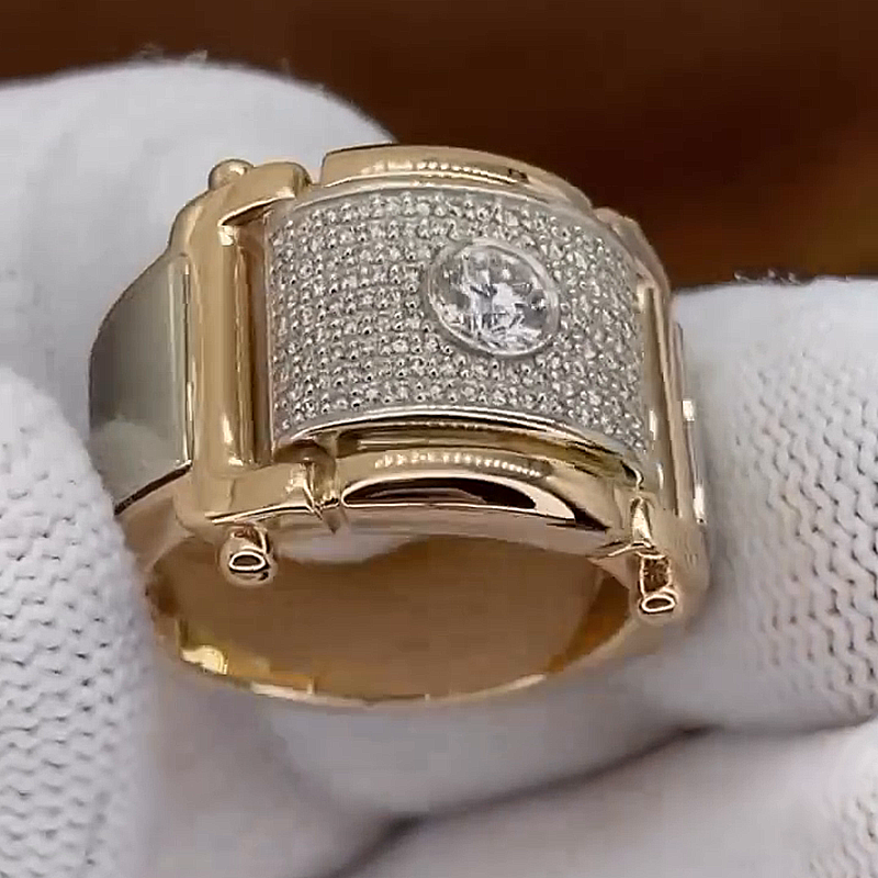 1ct Round Cut Pave Set Yellow Gold Men's Ring