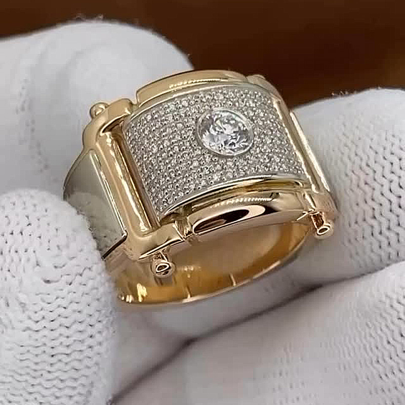 1ct Round Cut Pave Set Yellow Gold Men's Ring