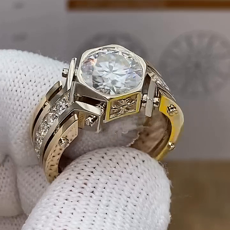 3ct Round Cut White Sapphire Vintage Handmade Sterling Silver Men's Ring