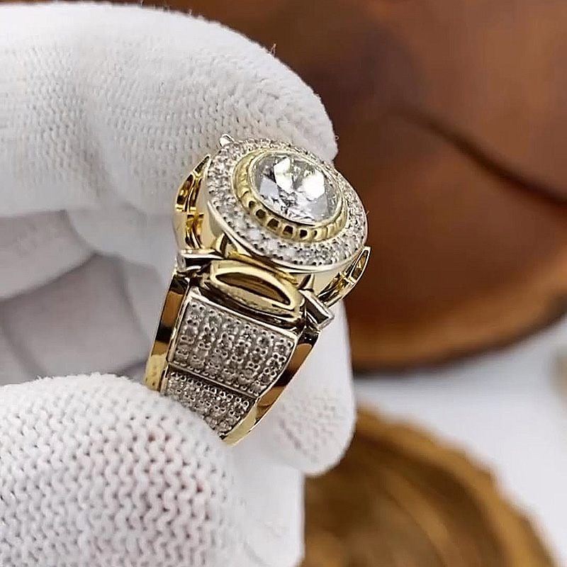 2.5ct Round Cut White Sapphire Vintage Handmade Yellow Gold Men's Ring