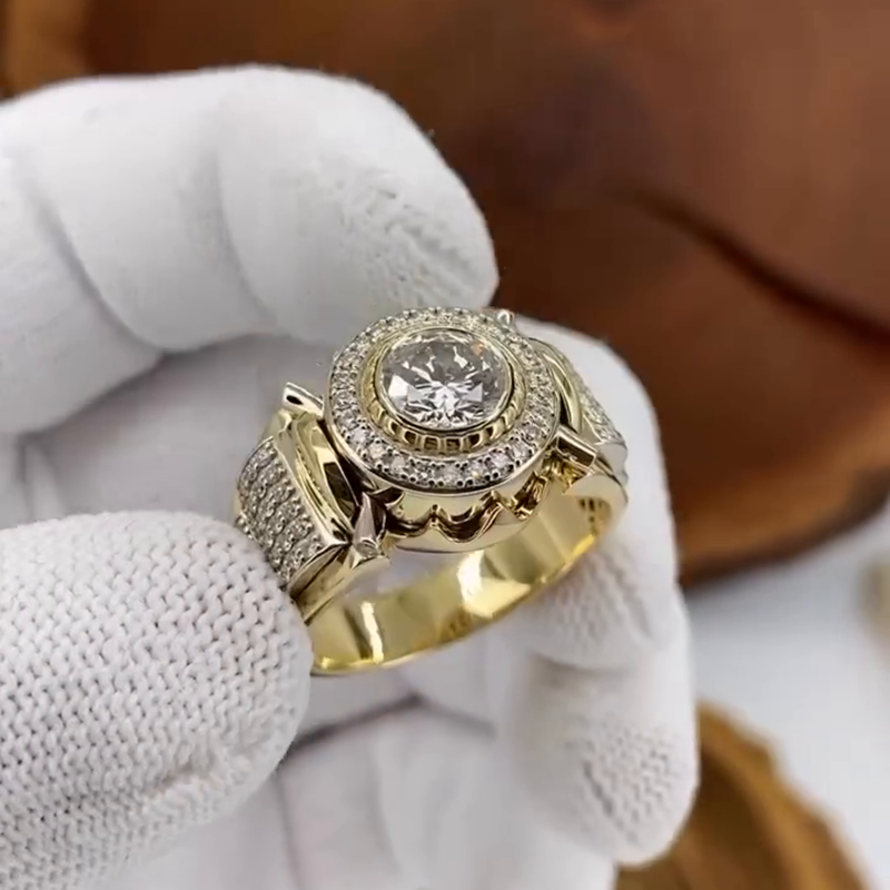 2.5ct Round Cut White Sapphire Vintage Handmade Yellow Gold Men's Ring