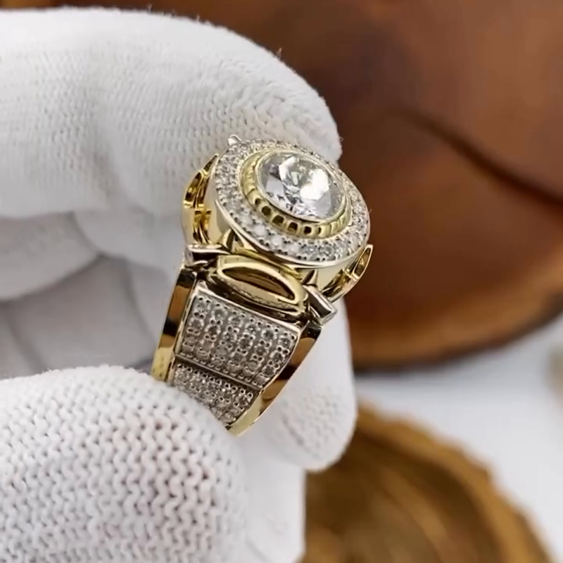 2.5ct Round Cut White Sapphire Vintage Handmade Yellow Gold Men's Ring