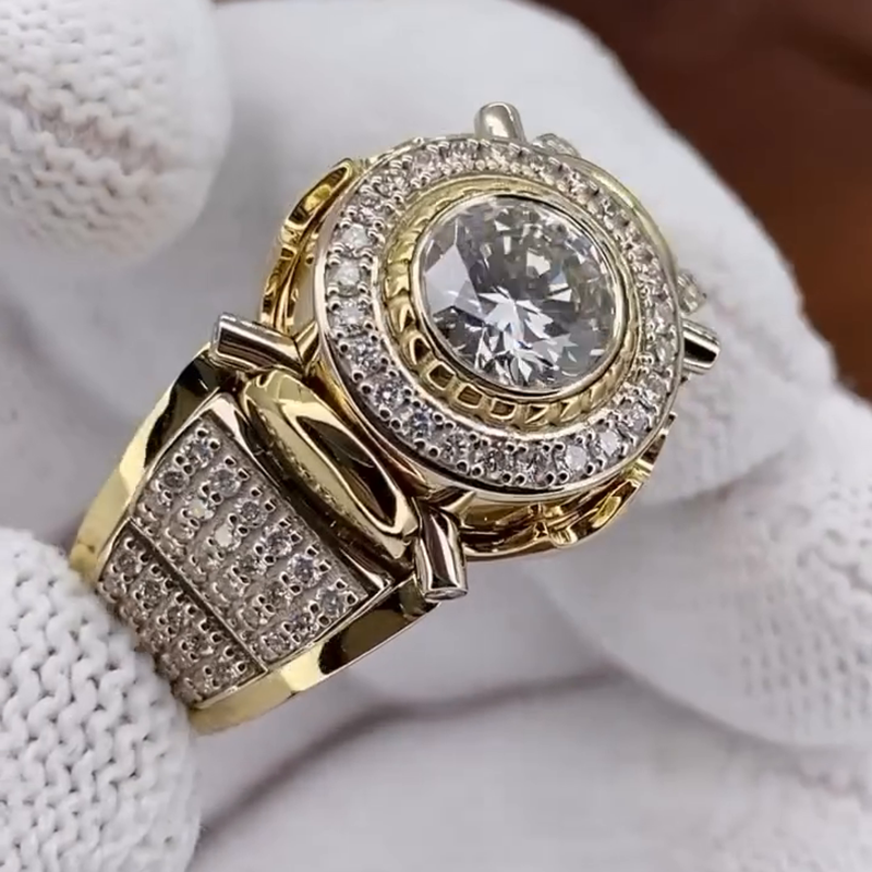 2.5ct Round Cut White Sapphire Vintage Handmade Yellow Gold Men's Ring