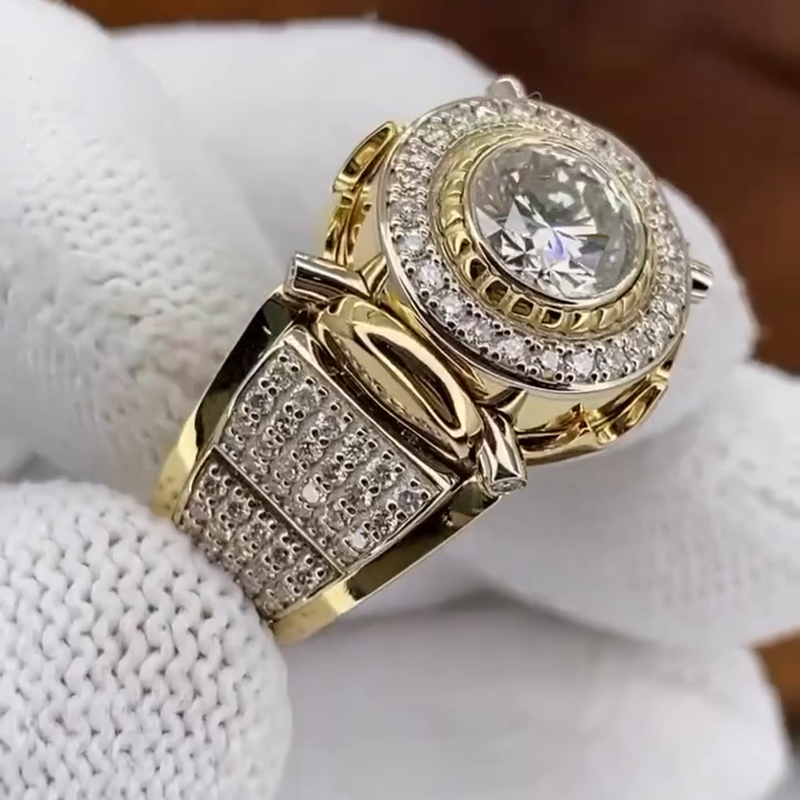 2.5ct Round Cut White Sapphire Vintage Handmade Yellow Gold Men's Ring