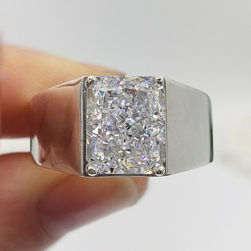 3.5ct Radiant Cut White Sapphire Classic Handmade Sterling Silver Men's Ring