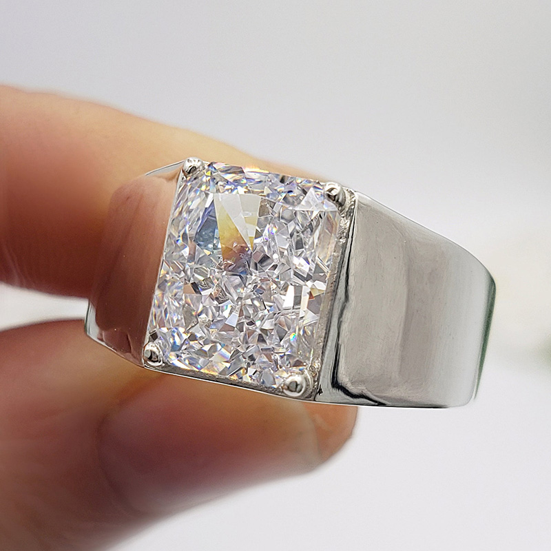 3.5ct Radiant Cut White Sapphire Classic Handmade Sterling Silver Men's Ring