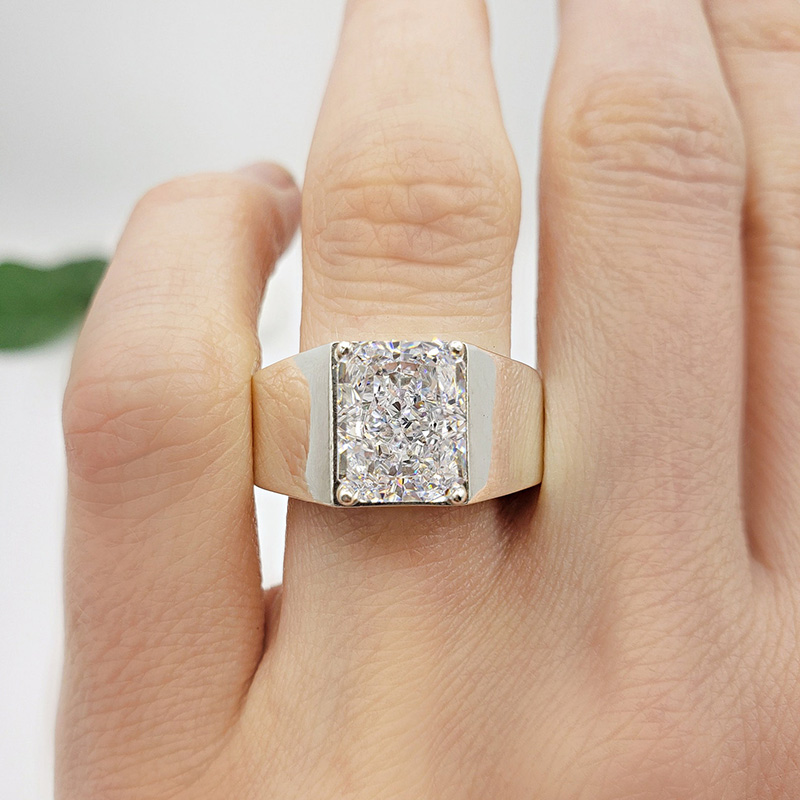 3.5ct Radiant Cut White Sapphire Classic Handmade Sterling Silver Men's Ring