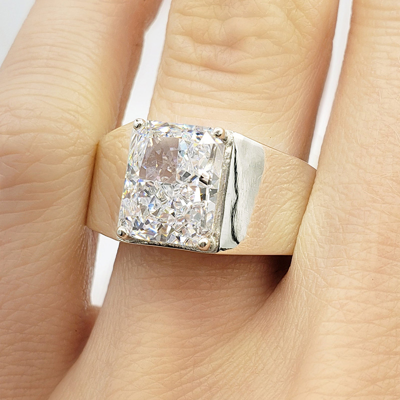 3.5ct Radiant Cut White Sapphire Classic Handmade Sterling Silver Men's Ring