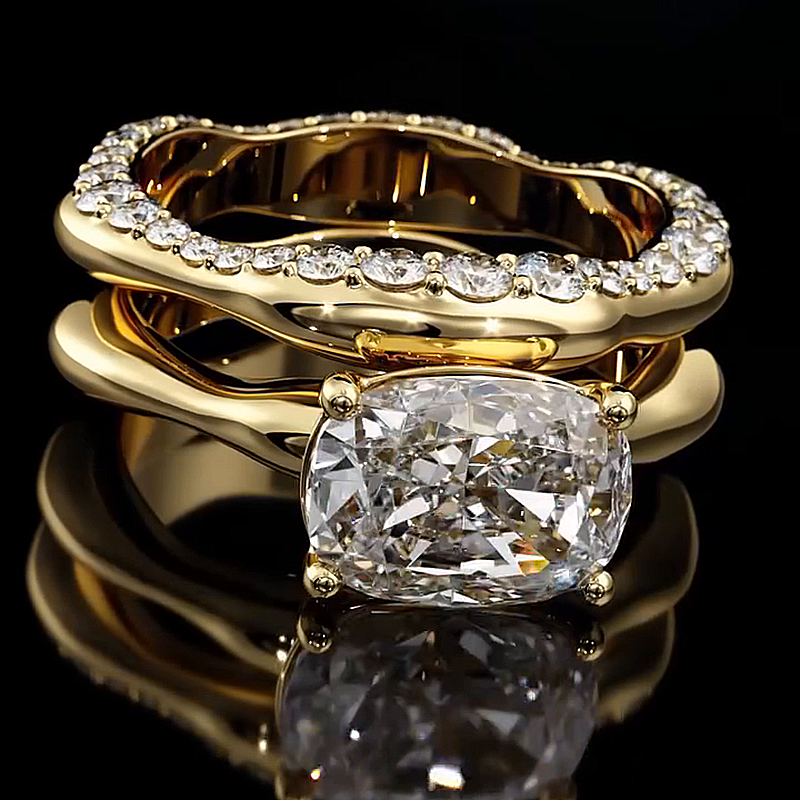 4ct Oval Cut White Sapphire Yellow Gold Handmade 2-Piece Ring Set