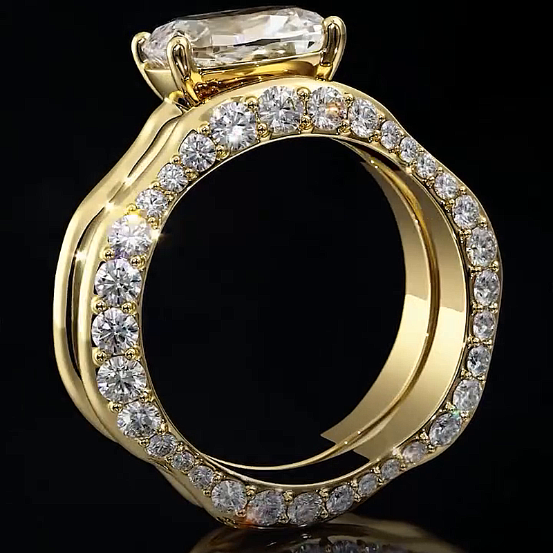 4ct Oval Cut White Sapphire Yellow Gold Handmade 2-Piece Ring Set