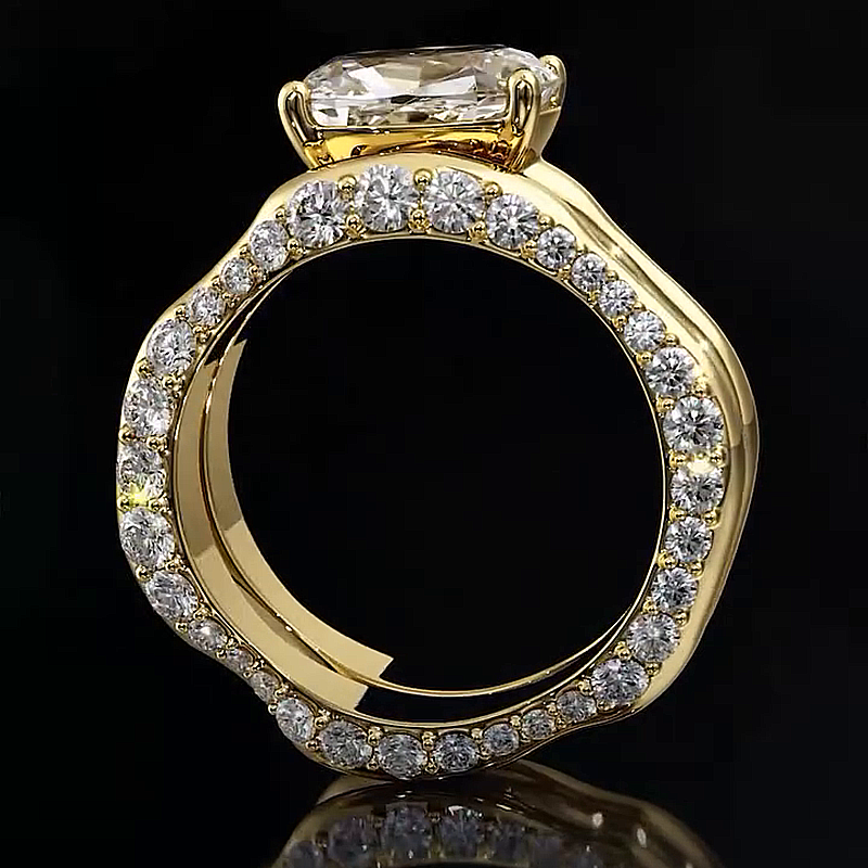 4ct Oval Cut White Sapphire Yellow Gold Handmade 2-Piece Ring Set