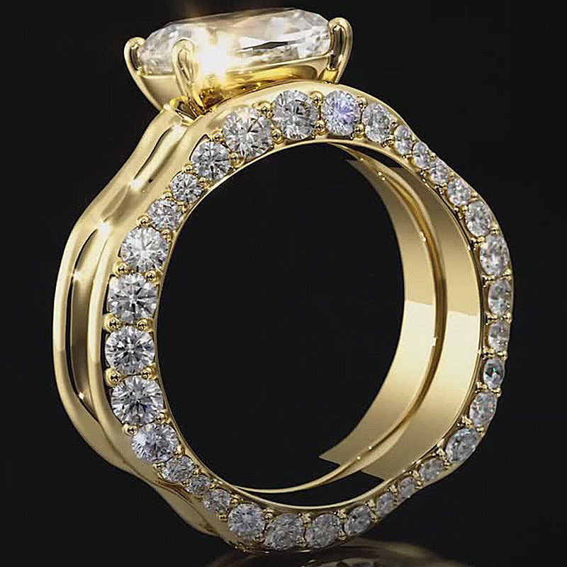 4ct Oval Cut White Sapphire Yellow Gold Handmade 2-Piece Ring Set