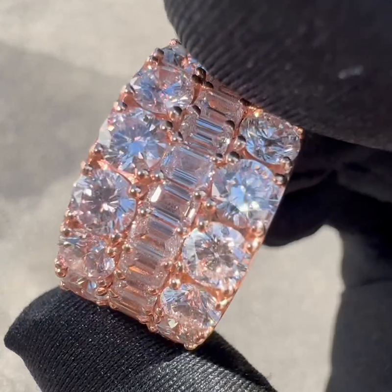 18ctw Round & Emerald Cut White Sapphire Rose Gold Handmade Men's Band