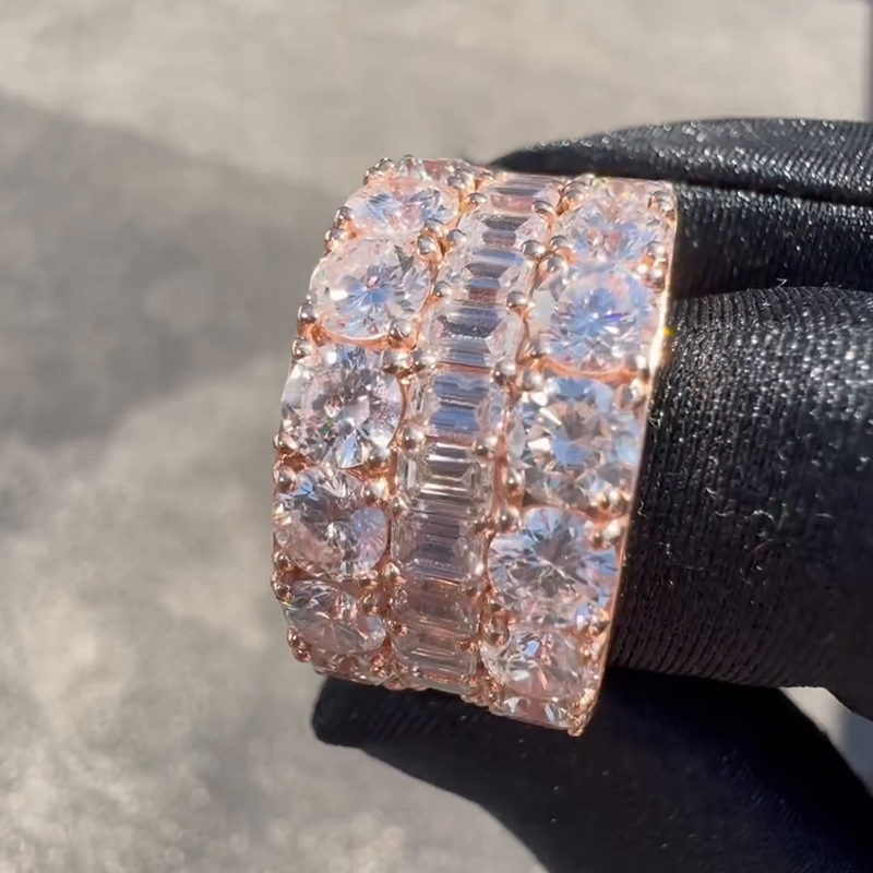 18ctw Round & Emerald Cut White Sapphire Rose Gold Handmade Men's Band