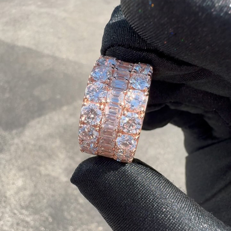 18ctw Round & Emerald Cut White Sapphire Rose Gold Handmade Men's Band