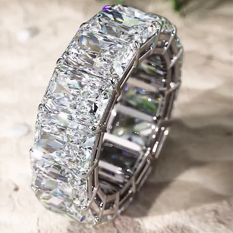10ctw Radiant Cut White Sapphire Handmade Wedding Band