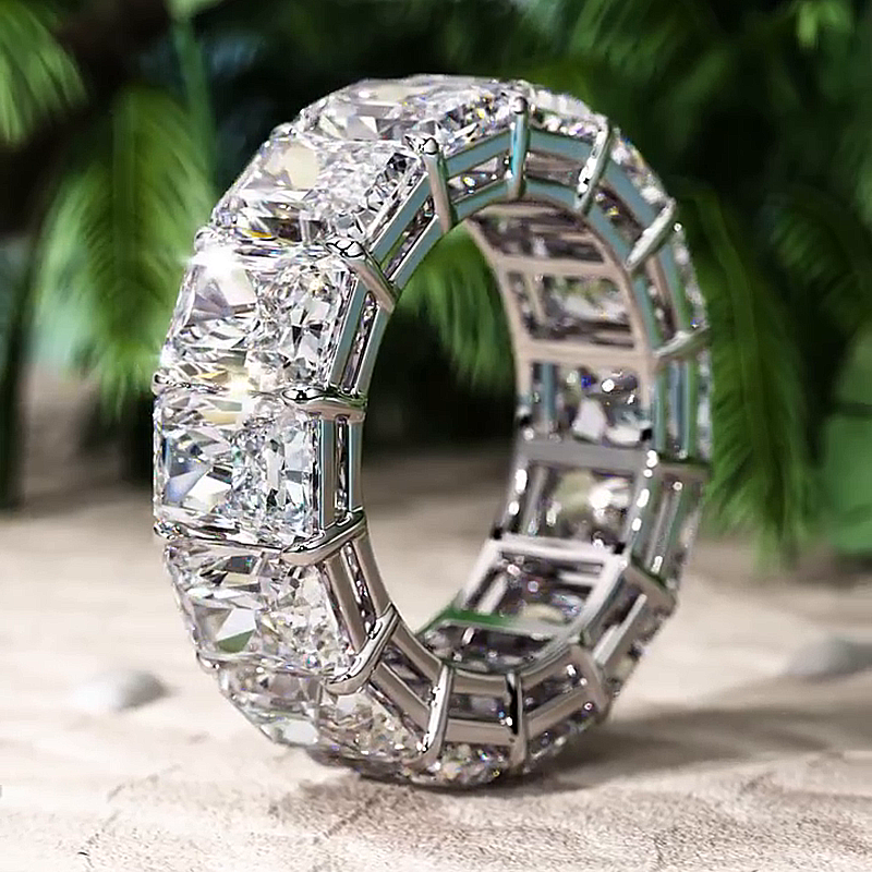 10ctw Radiant Cut White Sapphire Handmade Wedding Band