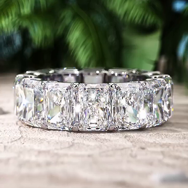 10ctw Radiant Cut White Sapphire Handmade Wedding Band
