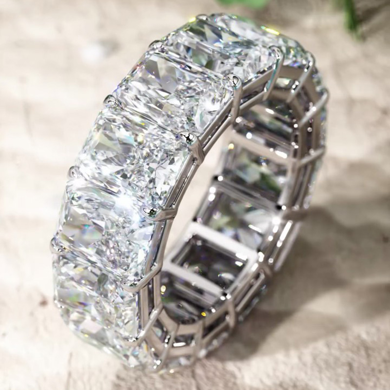 10ctw Radiant Cut White Sapphire Handmade Wedding Band