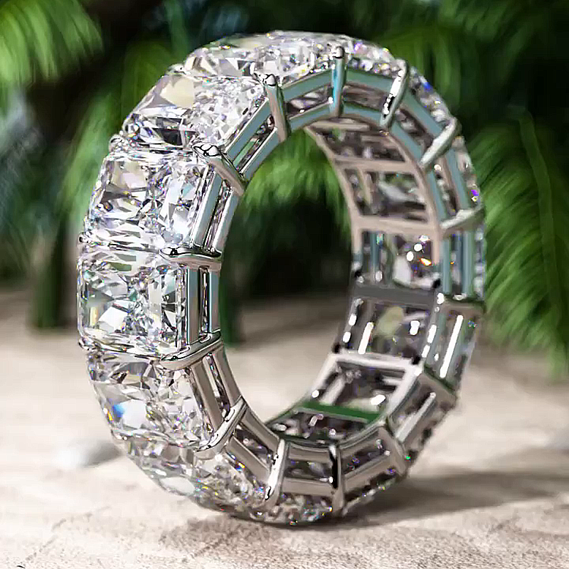 10ctw Radiant Cut White Sapphire Handmade Wedding Band