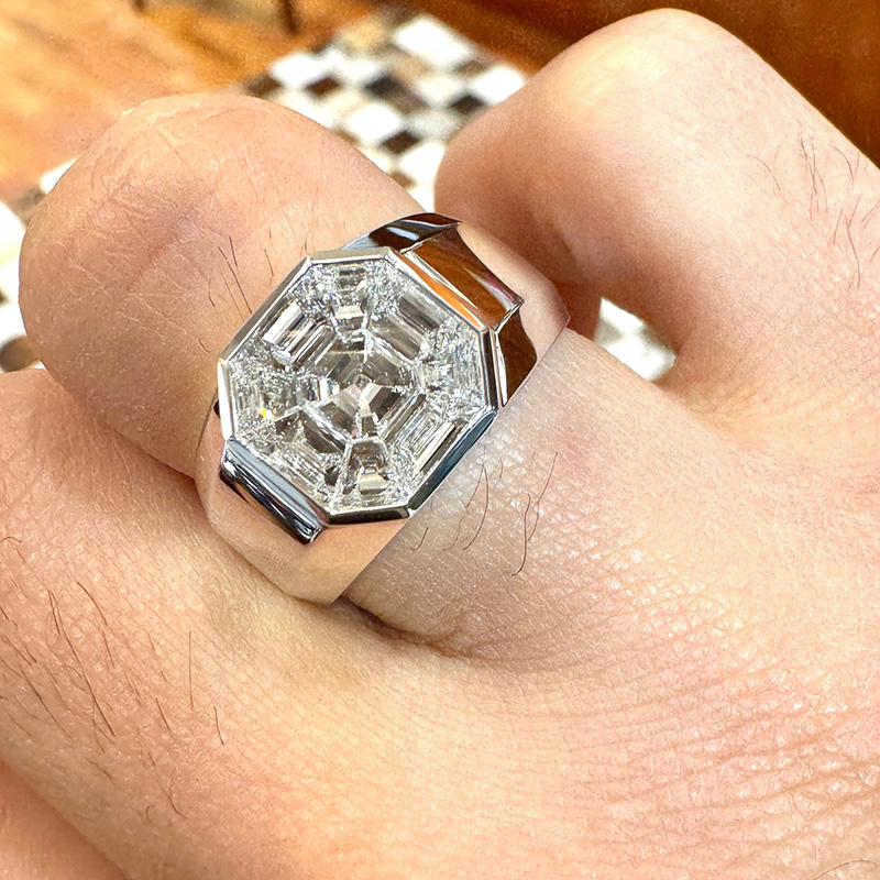 2ct Asscher Cut White Sapphire Sterling Silver Men's Ring