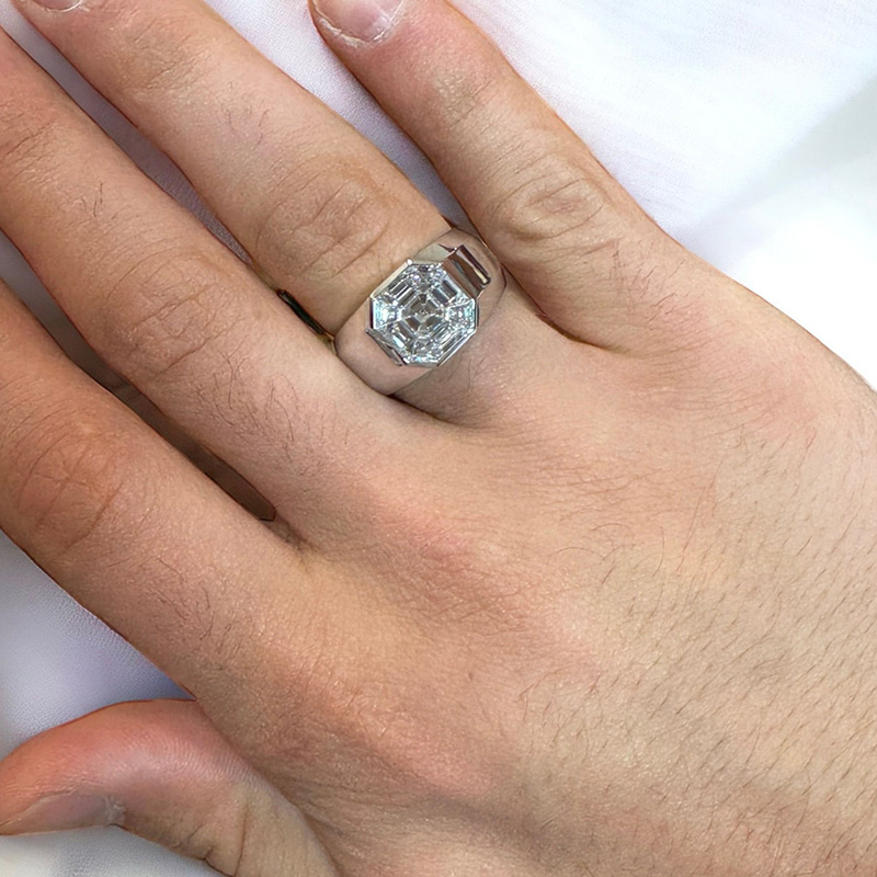 2ct Asscher Cut White Sapphire Sterling Silver Men's Ring