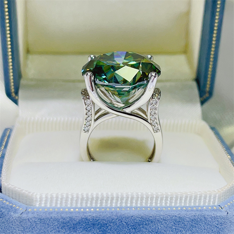 7.50ct Round Cut Blue Green Moissanite Gems Ring