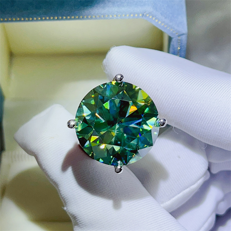 7.50ct Round Cut Blue Green Moissanite Gems Ring