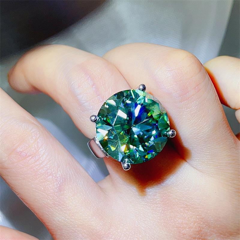7.50ct Round Cut Blue Green Moissanite Gems Ring