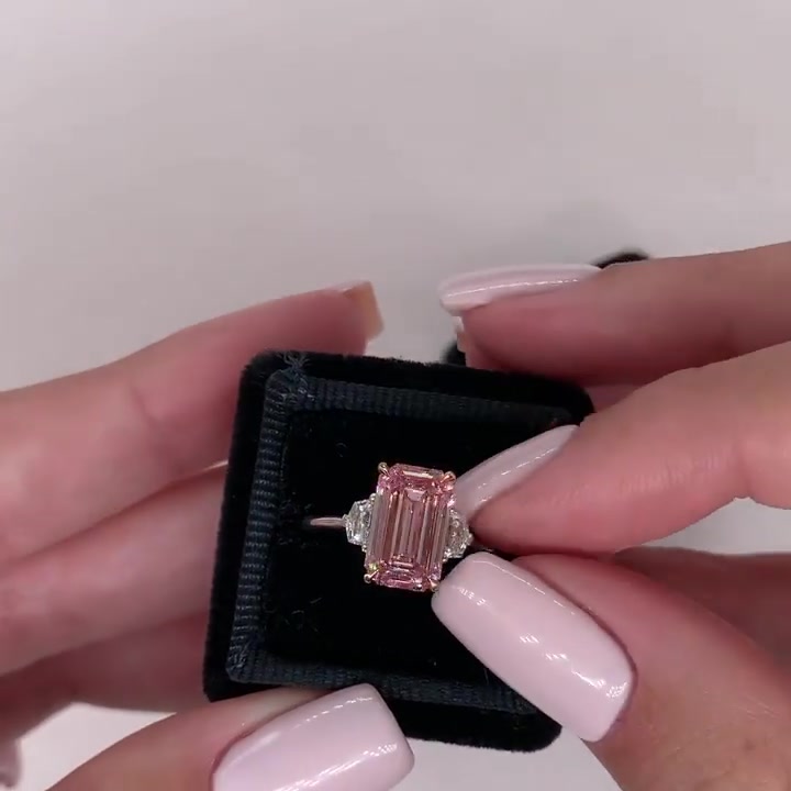 6ct Emerald Cut Pink Sapphire Engagement Ring