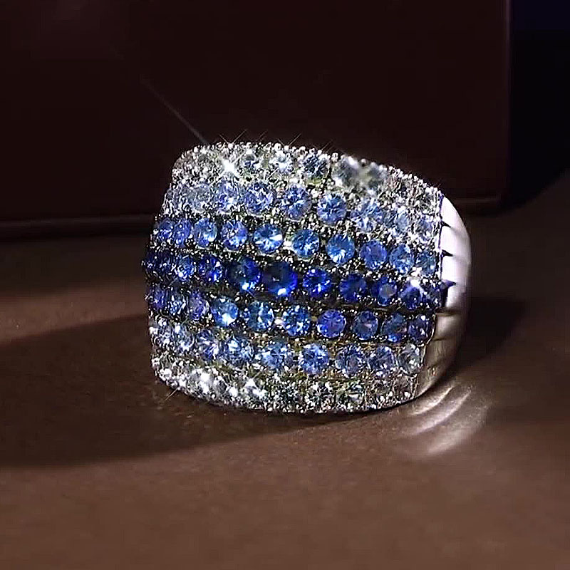 9.25ct Round Cut Gradient Sapphire Cocktail Ring