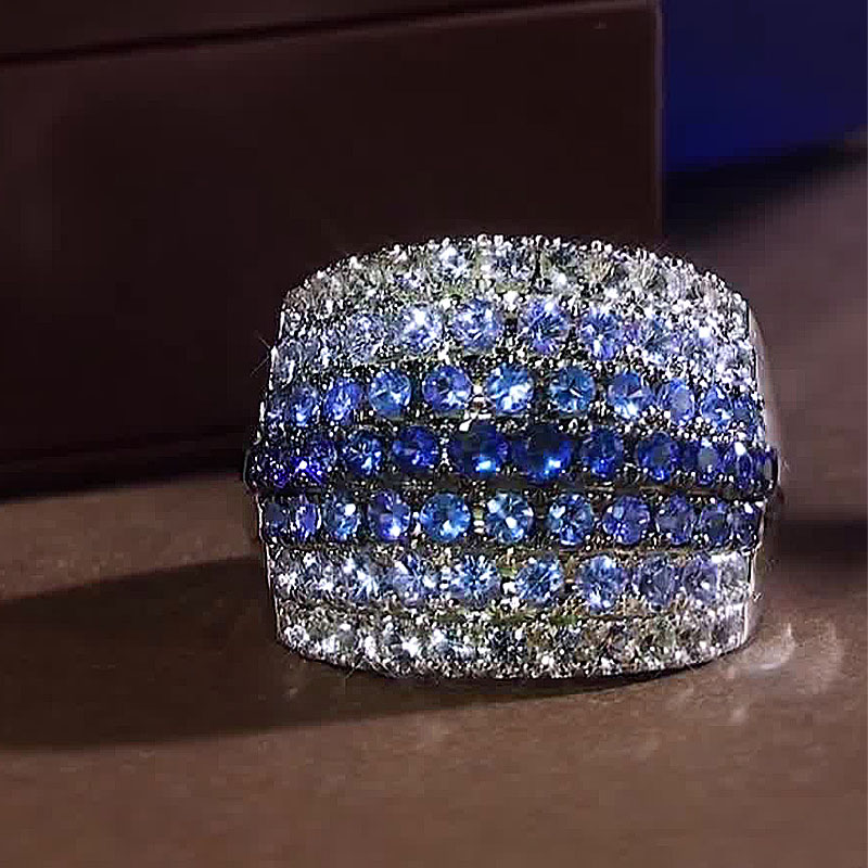 9.25ct Round Cut Gradient Sapphire Cocktail Ring