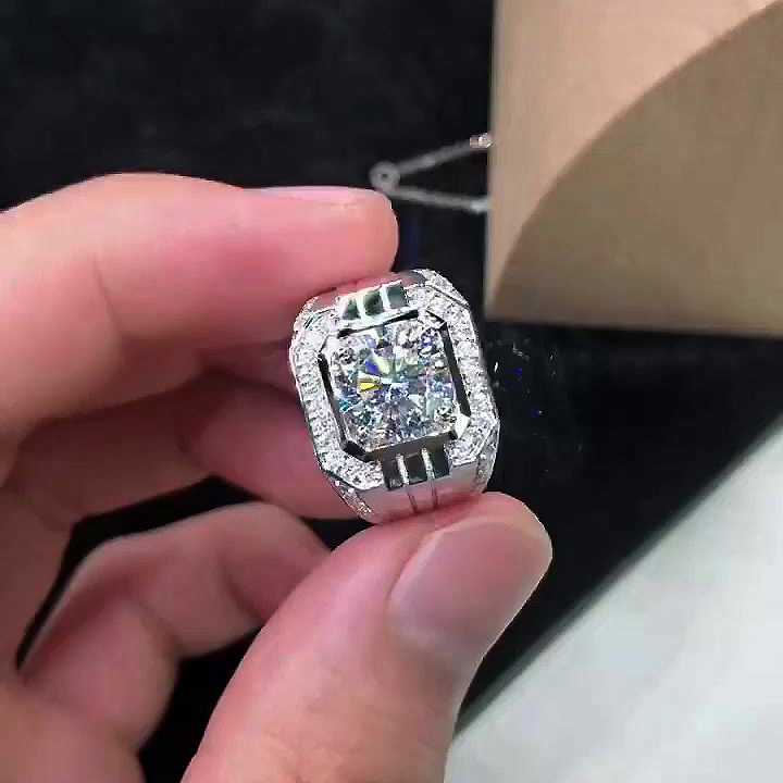 4ct Radiant Cut White Sapphire Men's Engagement Ring