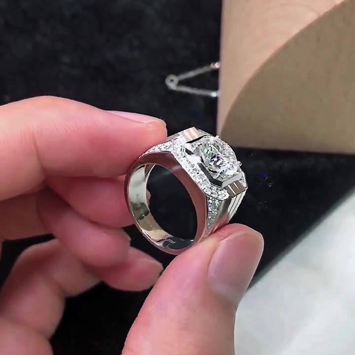 4ct Radiant Cut White Sapphire Men's Engagement Ring
