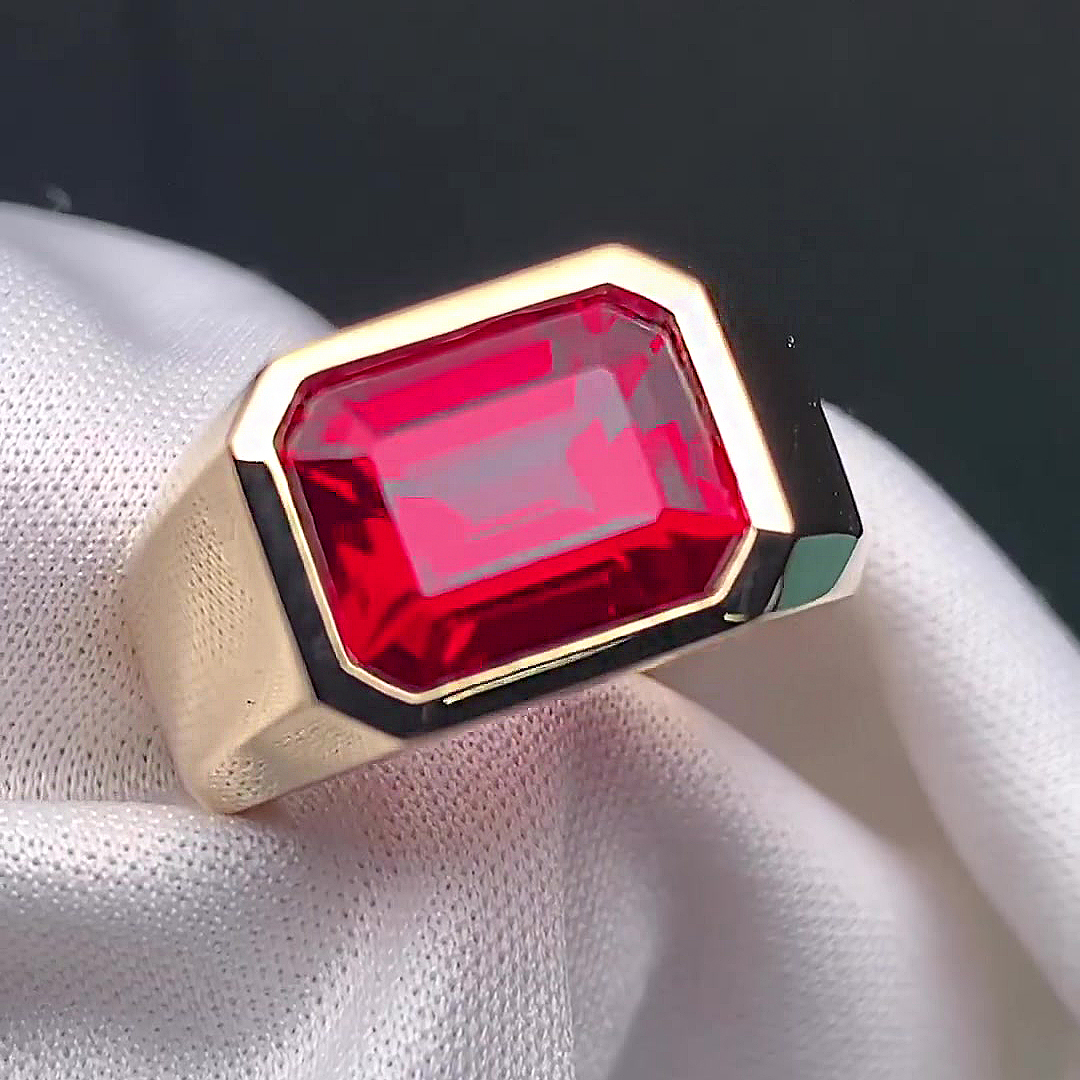 5ct Emerald Cut Garnet Sapphire Men's Ring