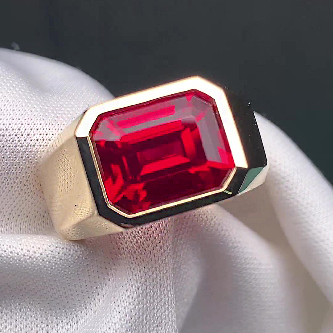 5ct Emerald Cut Garnet Sapphire Men's Ring