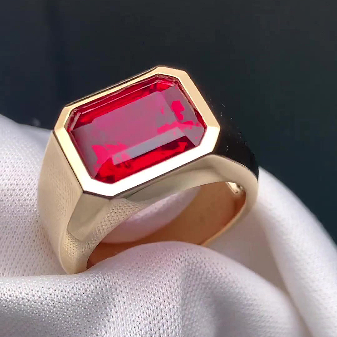 5ct Emerald Cut Garnet Sapphire Men's Ring