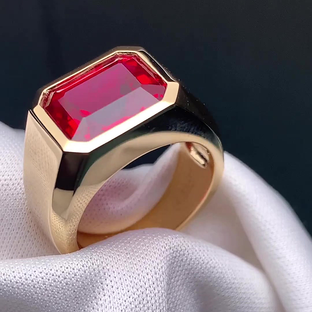 5ct Emerald Cut Garnet Sapphire Men's Ring