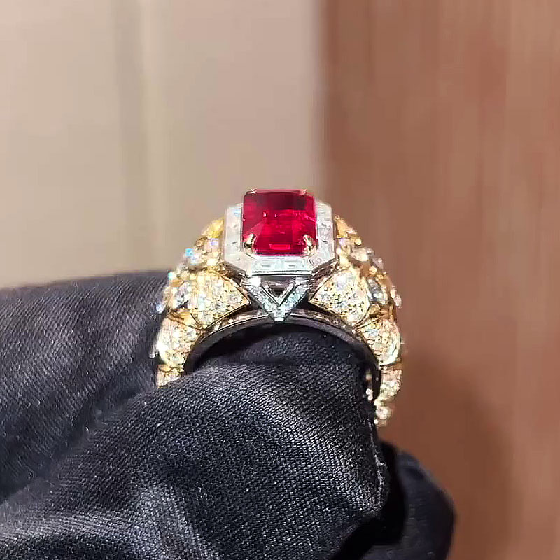 7ct Art Deco Design Emerald Cut Garnet Sapphire Ring