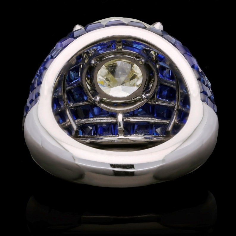 3ct Invisibile Setting Round Cut Blue Sapphire Cocktail Ring