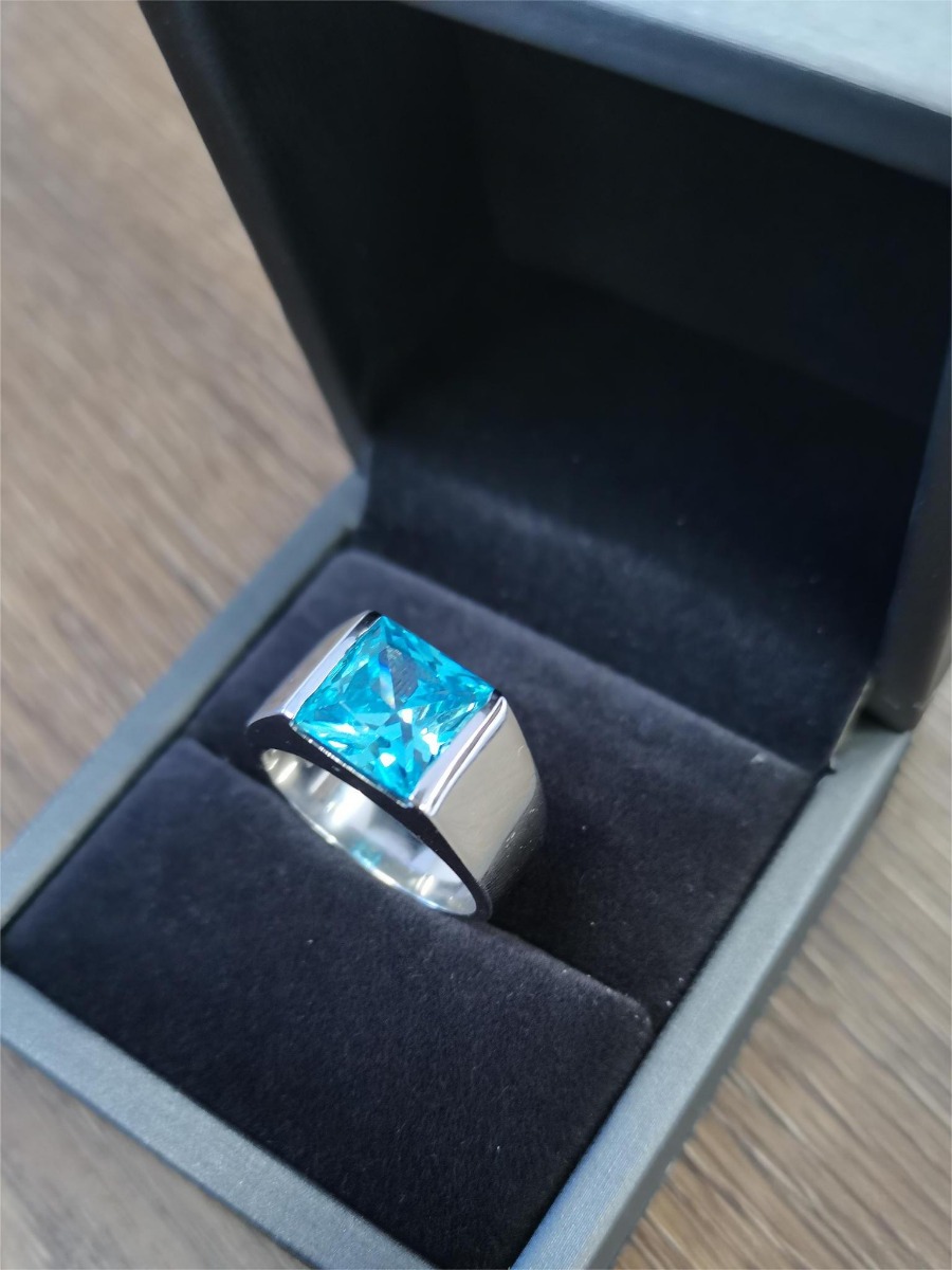 5ct Princess Cut Aquamarine Sapphire Men's Engagement Ring