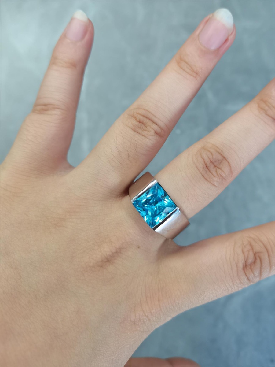 5ct Princess Cut Aquamarine Sapphire Men's Engagement Ring