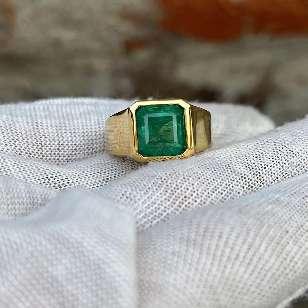 4ct Emerald Cut Emerald Sapphire Men's Engagement Ring