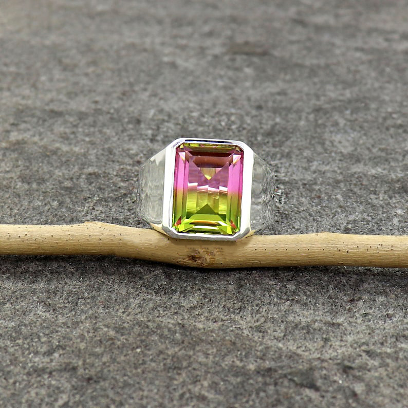 7ct Emerald Cut Watermelon Tourmaline Ring