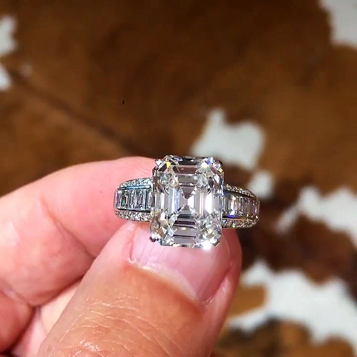 6.75ct Emerald Cut White Sapphire Engagement Ring