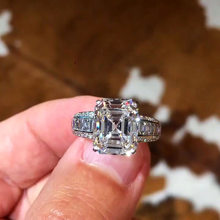 6.75ct Emerald Cut White Sapphire Engagement Ring