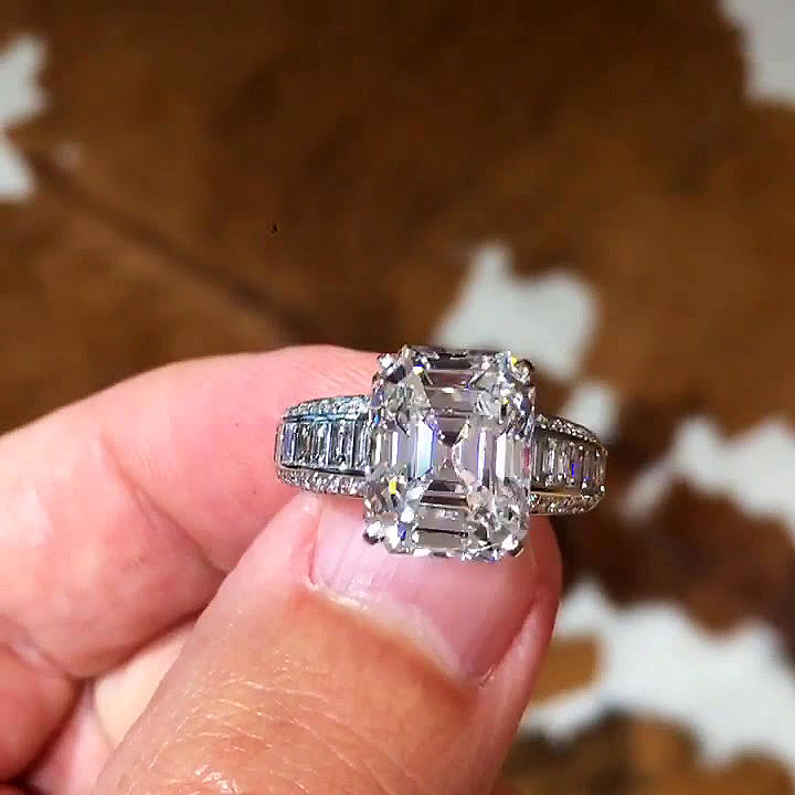 6.75ct Emerald Cut White Sapphire Engagement Ring
