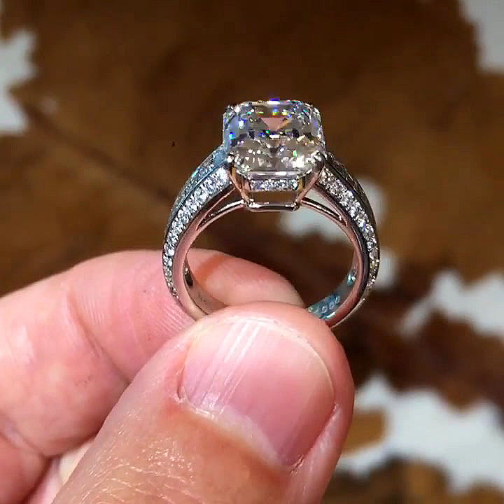 6.75ct Emerald Cut White Sapphire Engagement Ring